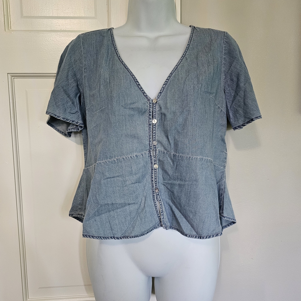 Express Blue Denim Button-Down Women's Shirt - Picture 1 of 5